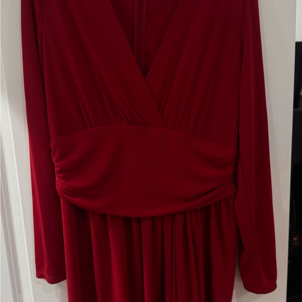 Women's Red Wrap Front Long Sleeve Dress
